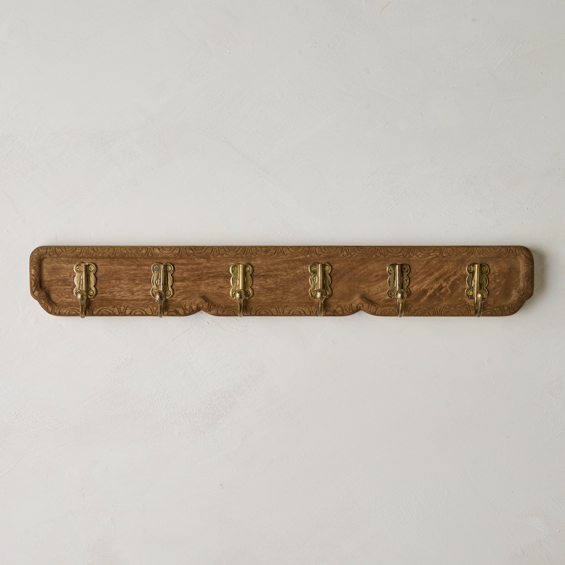 Caroline Carved Wood and Brass Hook Rack