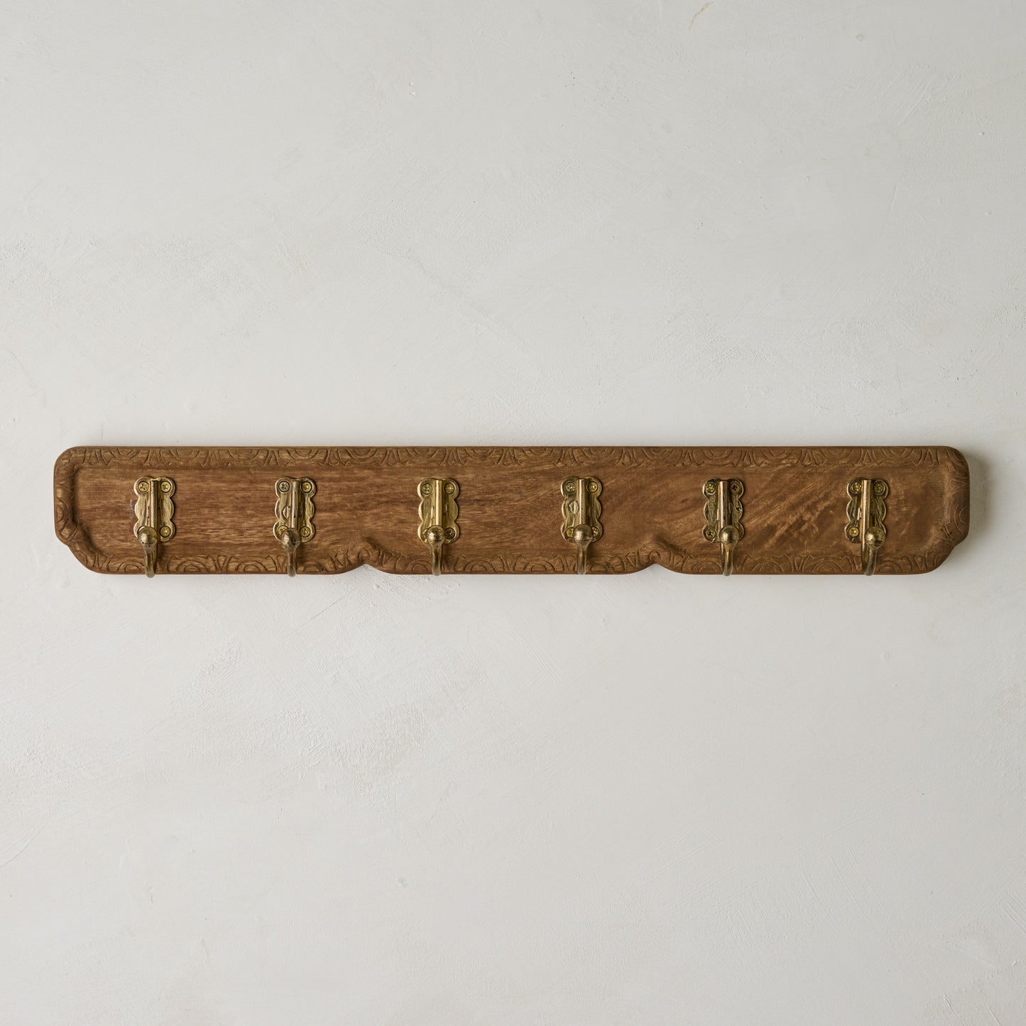Caroline Carved Wood and Brass Hook Rack