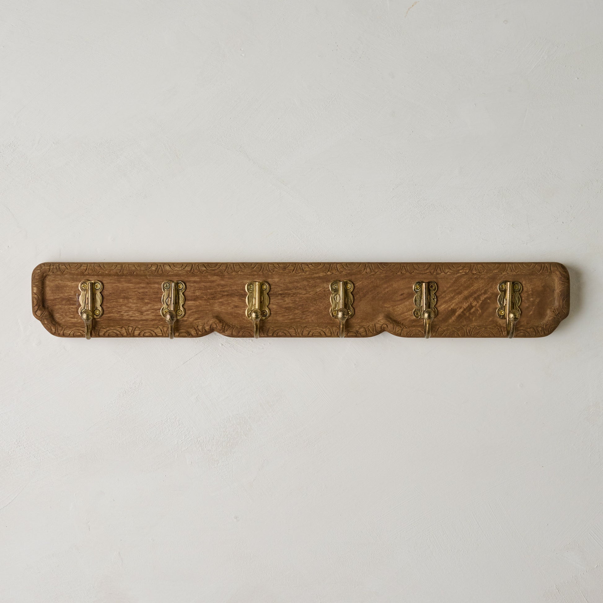 Caroline Carved Wood and Brass Hook Rack