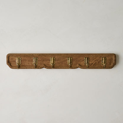 Caroline Carved Wood and Brass Hook Rack