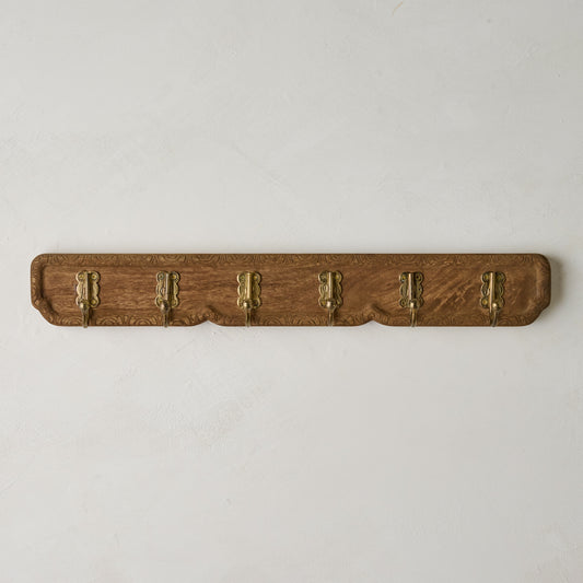 Caroline Carved Wood and Brass Hook Rack