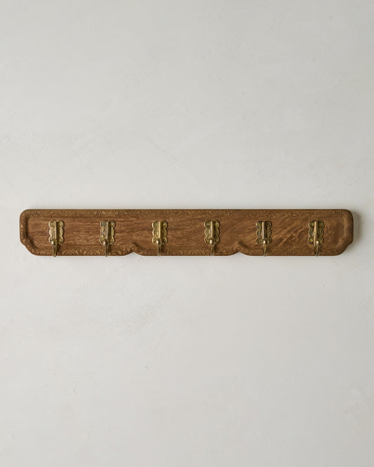 Caroline Carved Wood and Brass Hook Rack