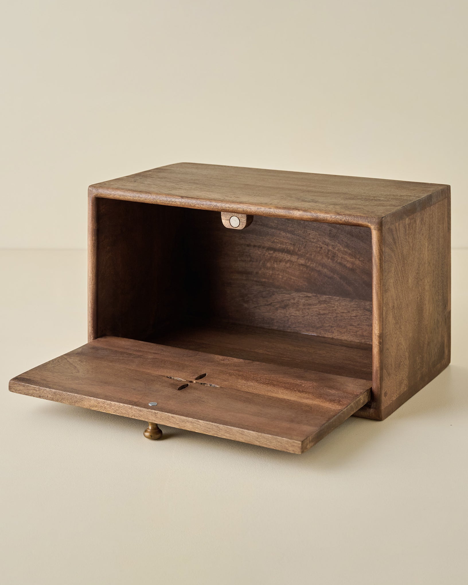 Antiqued Wood Carved Bread Box open