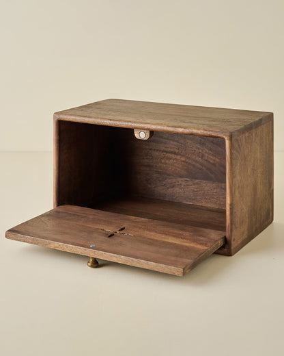 Antiqued Wood Carved Bread Box open