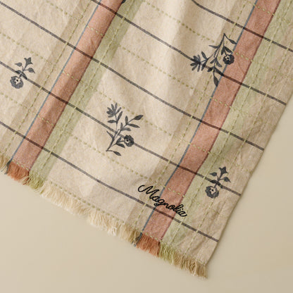 Magnolia Dawn Plaid Tea Towel close up view 