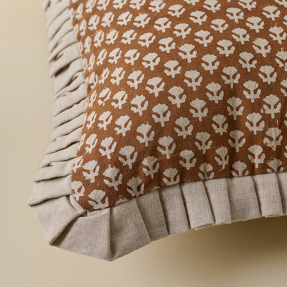 Emma Block Printed Pillow close up of pleated ruffle trim 