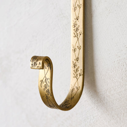 Celine Etched Brass Hook close up of floral motif detailing