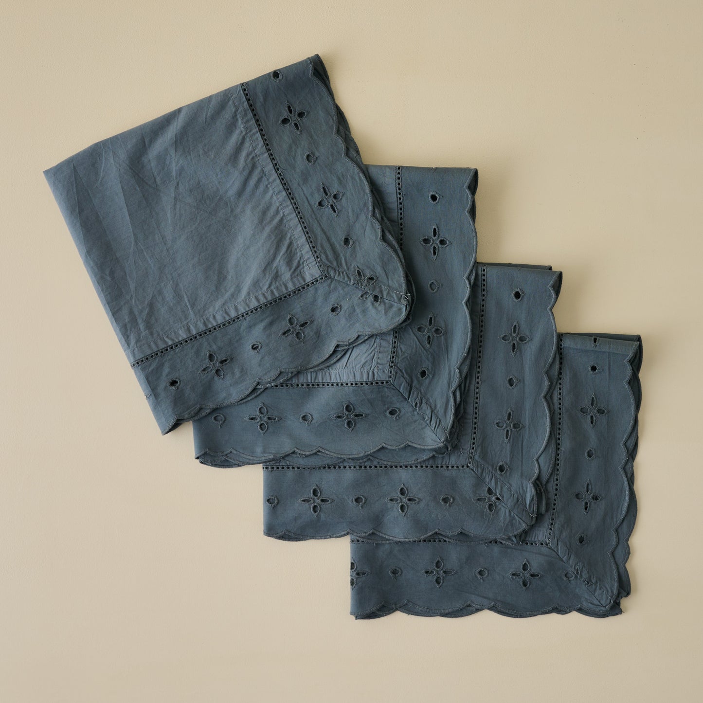 Blue Eyelet Border Napkin Set of Four