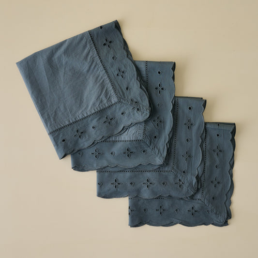Blue Eyelet Border Napkin Set of Four