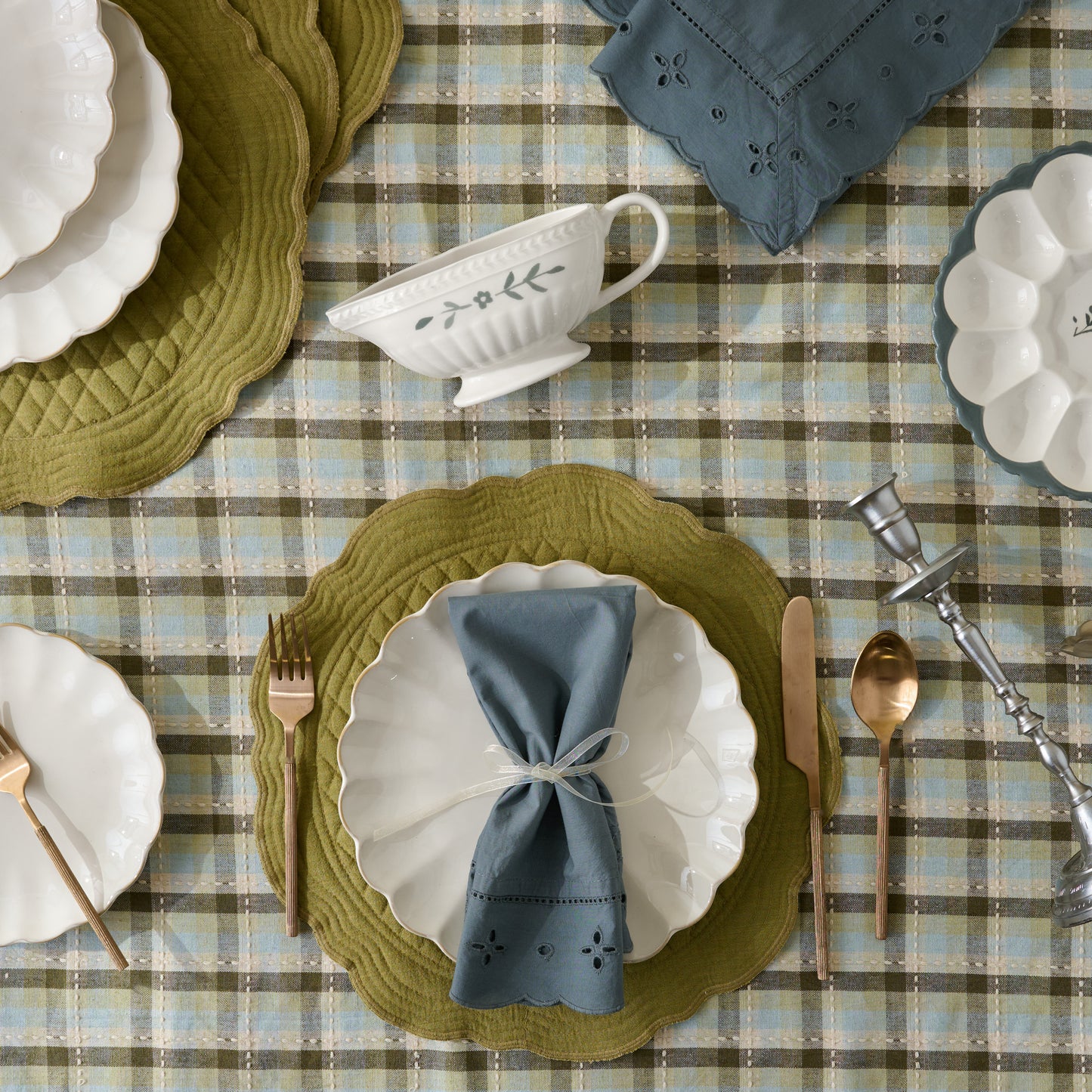 Blue Eyelet Border Napkin featured on tablescape