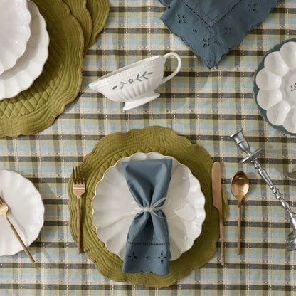 Blue Eyelet Border Napkin featured on tablescape