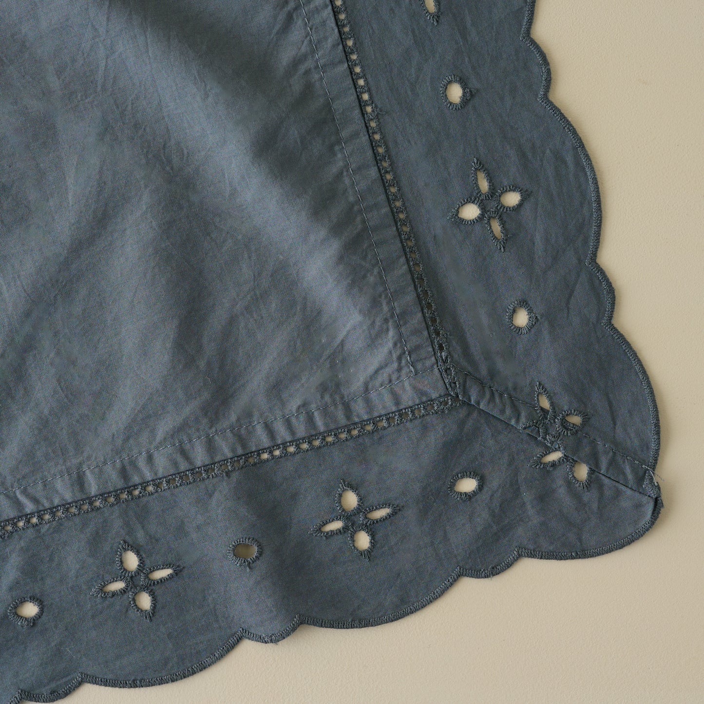 Blue Eyelet Border Napkin close up of eyelet border detail