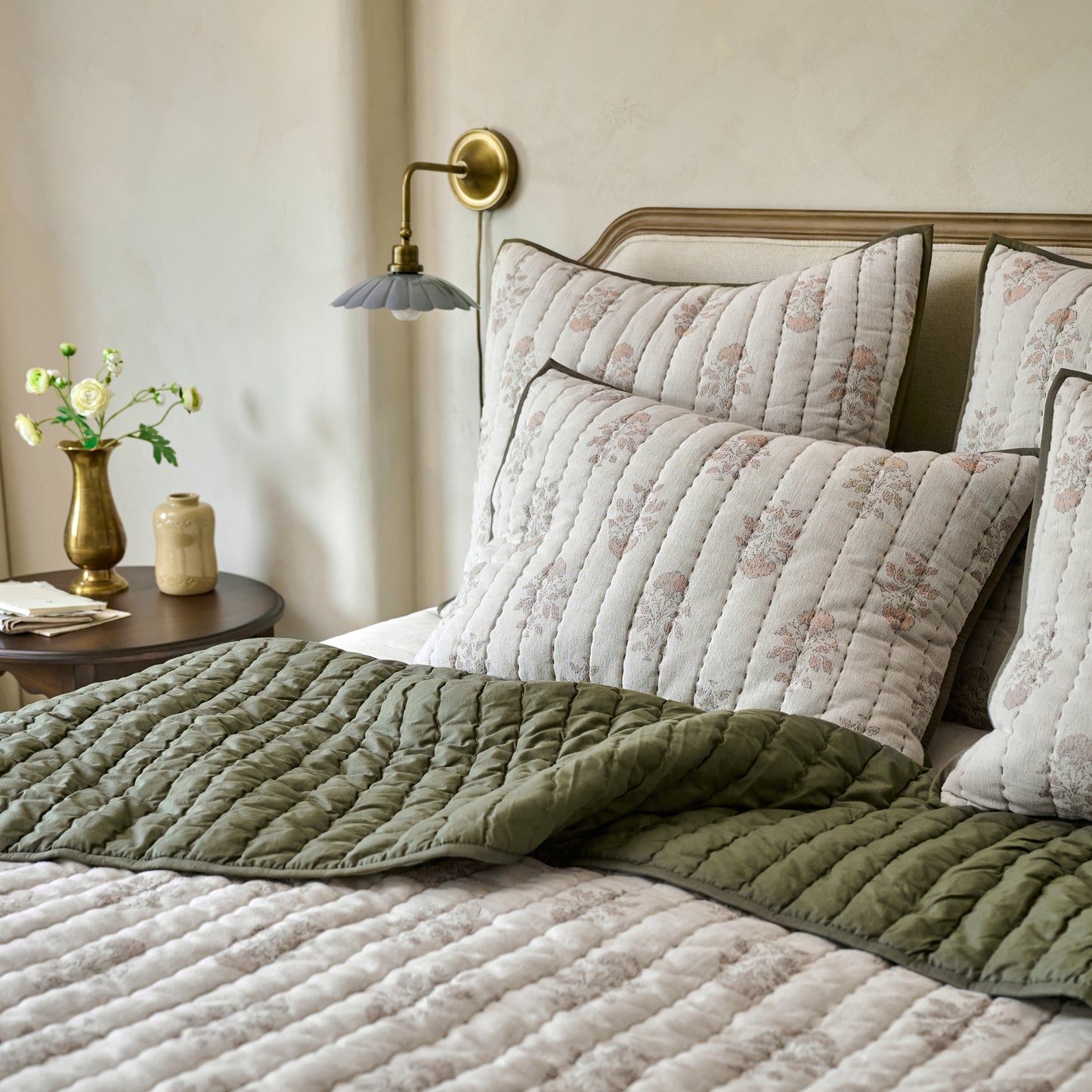 Floral Jacquard Kantha Quilt Cover on bed