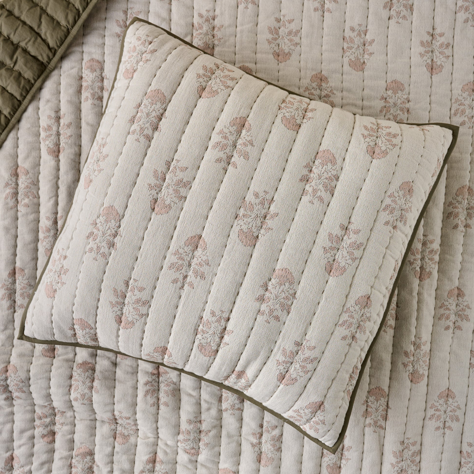 Floral Jacquard Kantha Quilted Sham