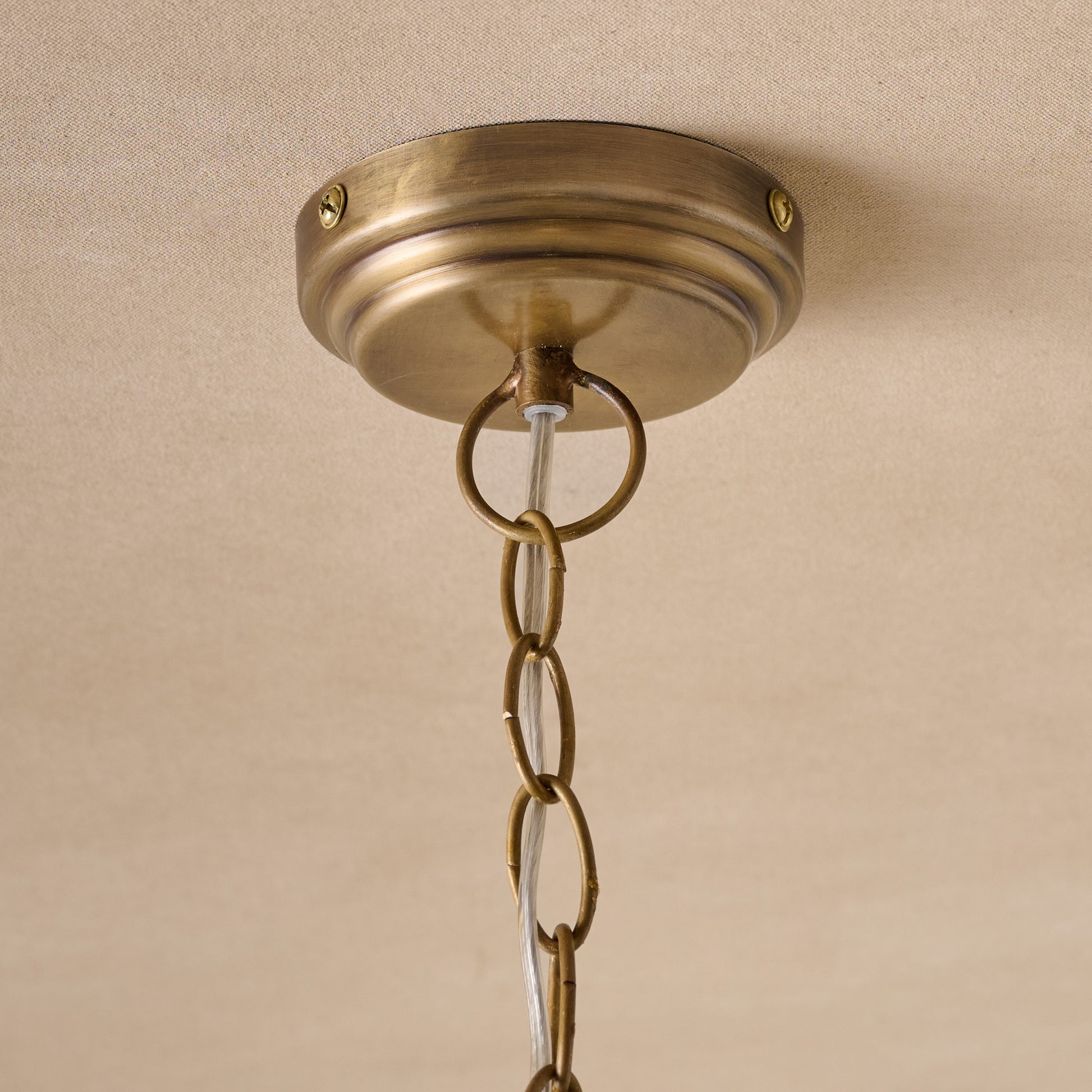 Mary Wired Pendant close up of brass base