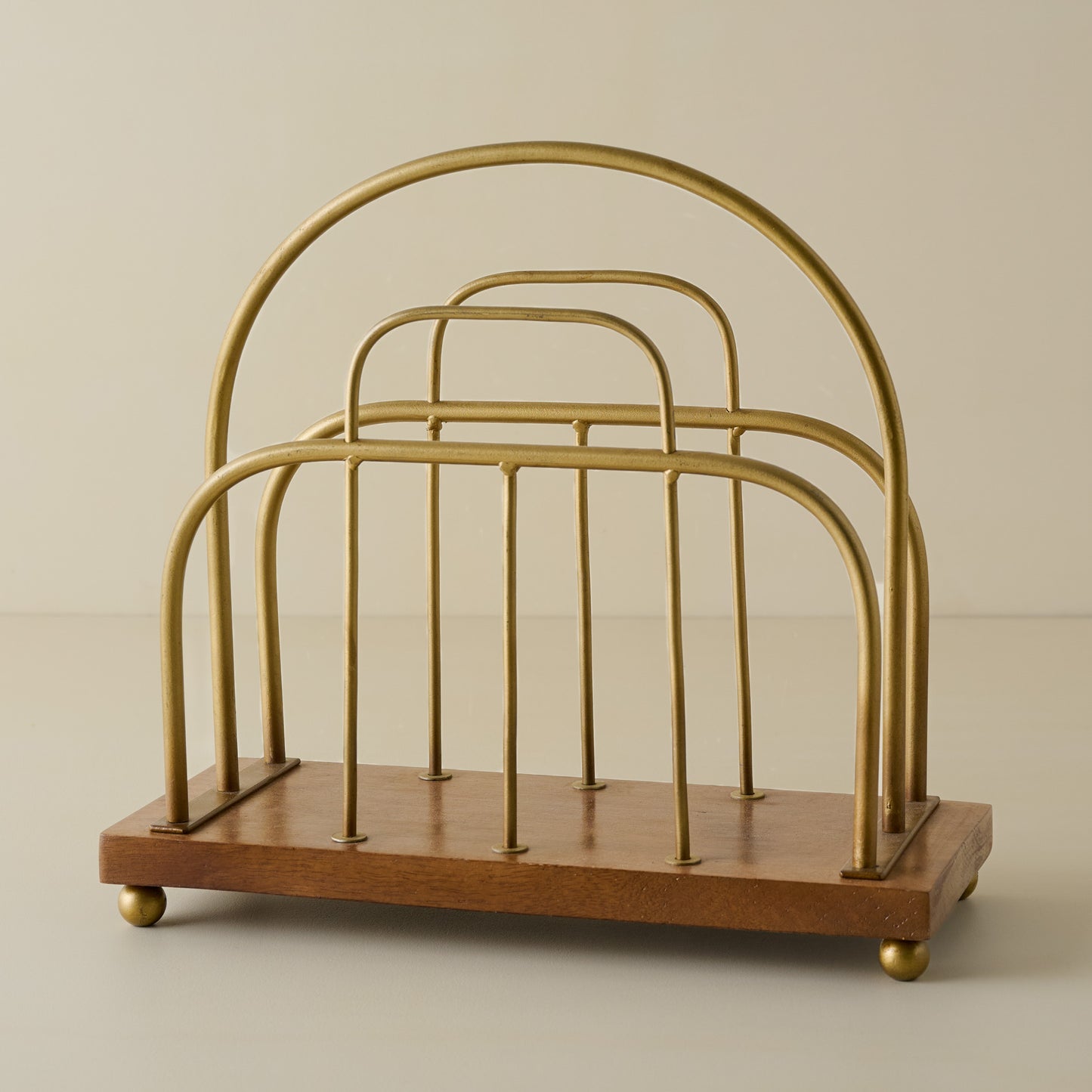 Short Antique Brass and Wood Media Stand