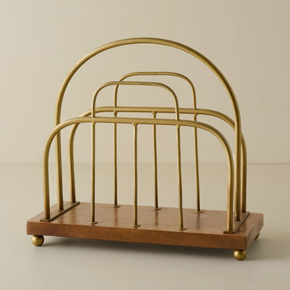 Short Antique Brass and Wood Media Stand