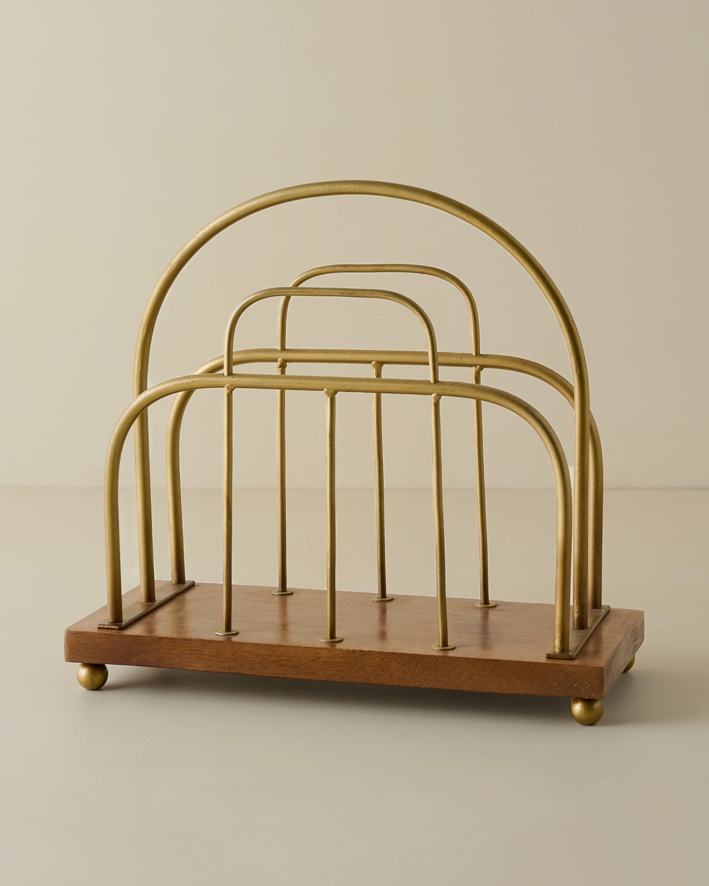 Short Antique Brass and Wood Media Stand
