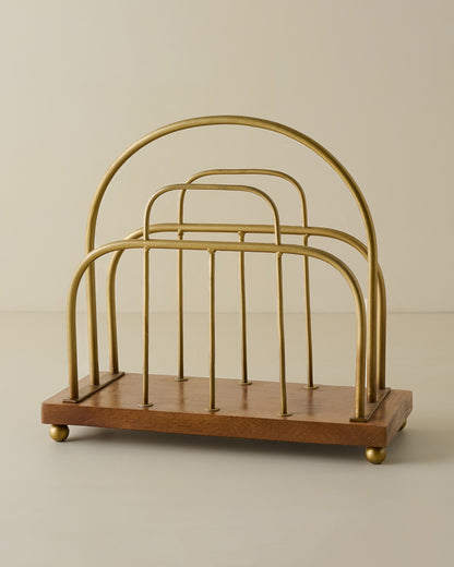 Short Antique Brass and Wood Media Stand