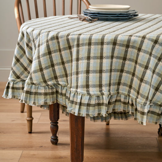 Olive Stone Round Tablecloth placed on table