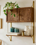 Parker Brass and Wood Cabinet styled with planters and decorative accessories