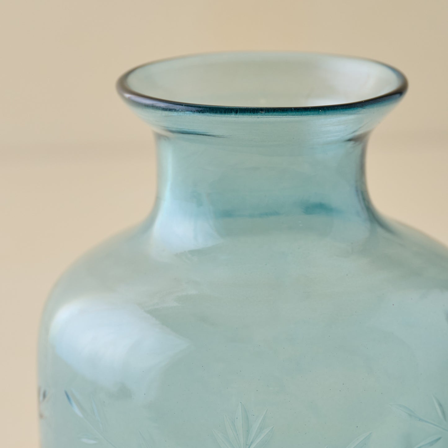 Nora Floral Etched Glass Vase close up view