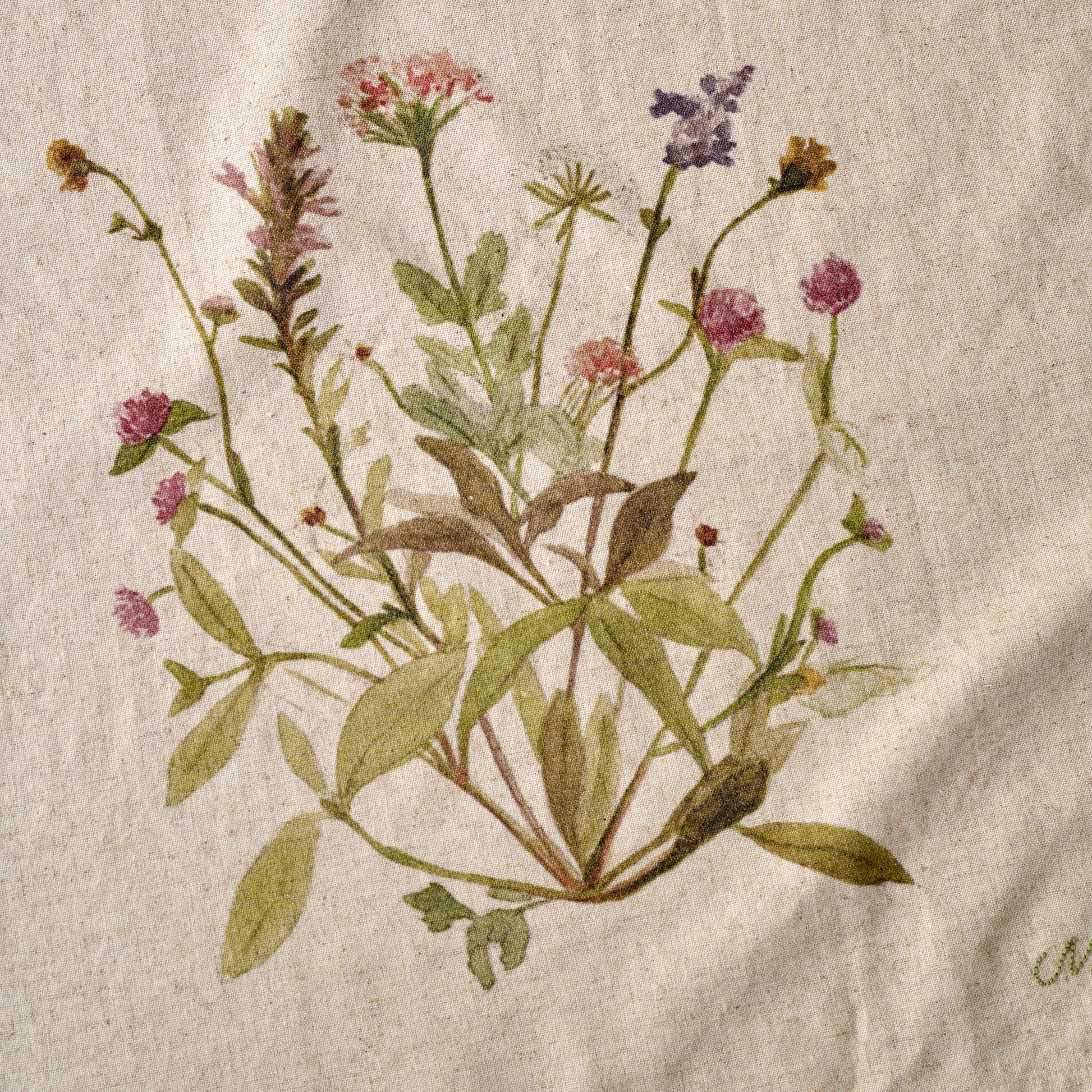 Jo's Wildflower Tea Towel close up herbarium floral design