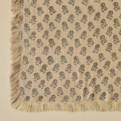 Floral Block Print Reversible Throw close up of floral motif detail with fringe border