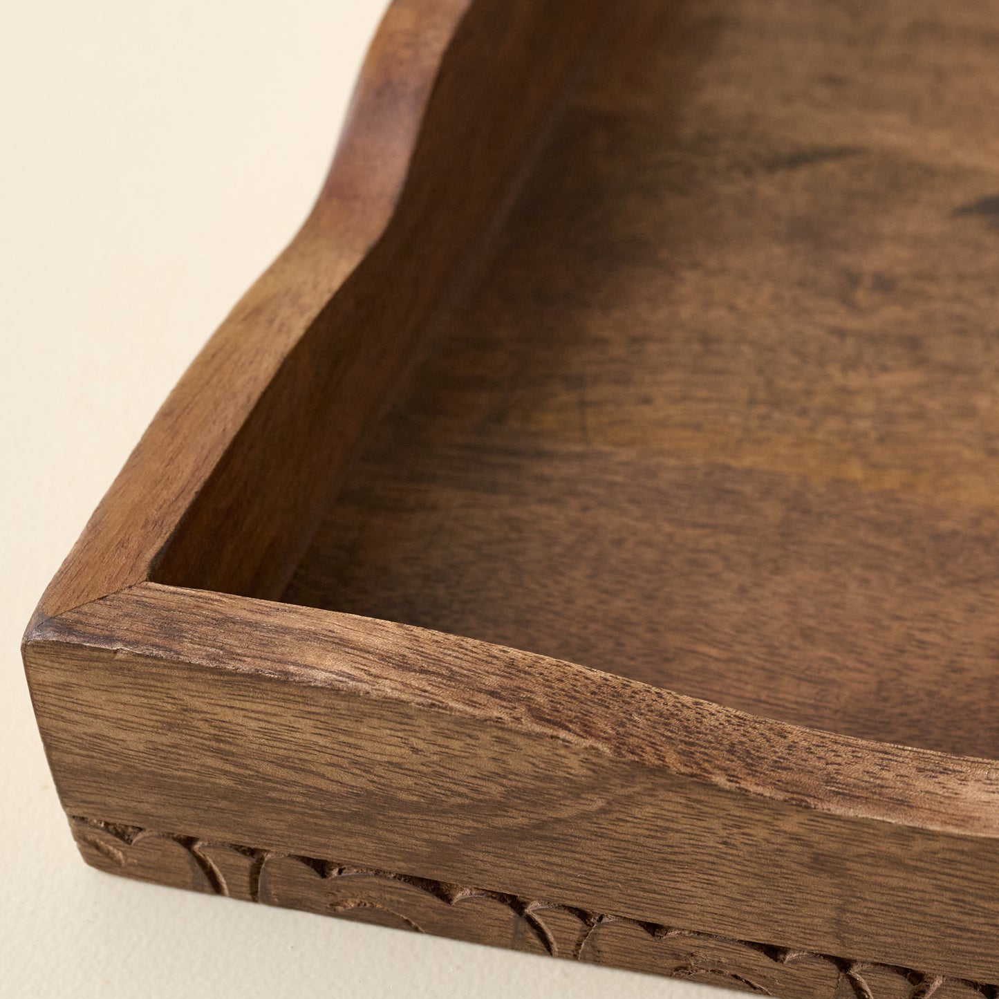 Caroline Carved Wood Scalloped Tray close up view