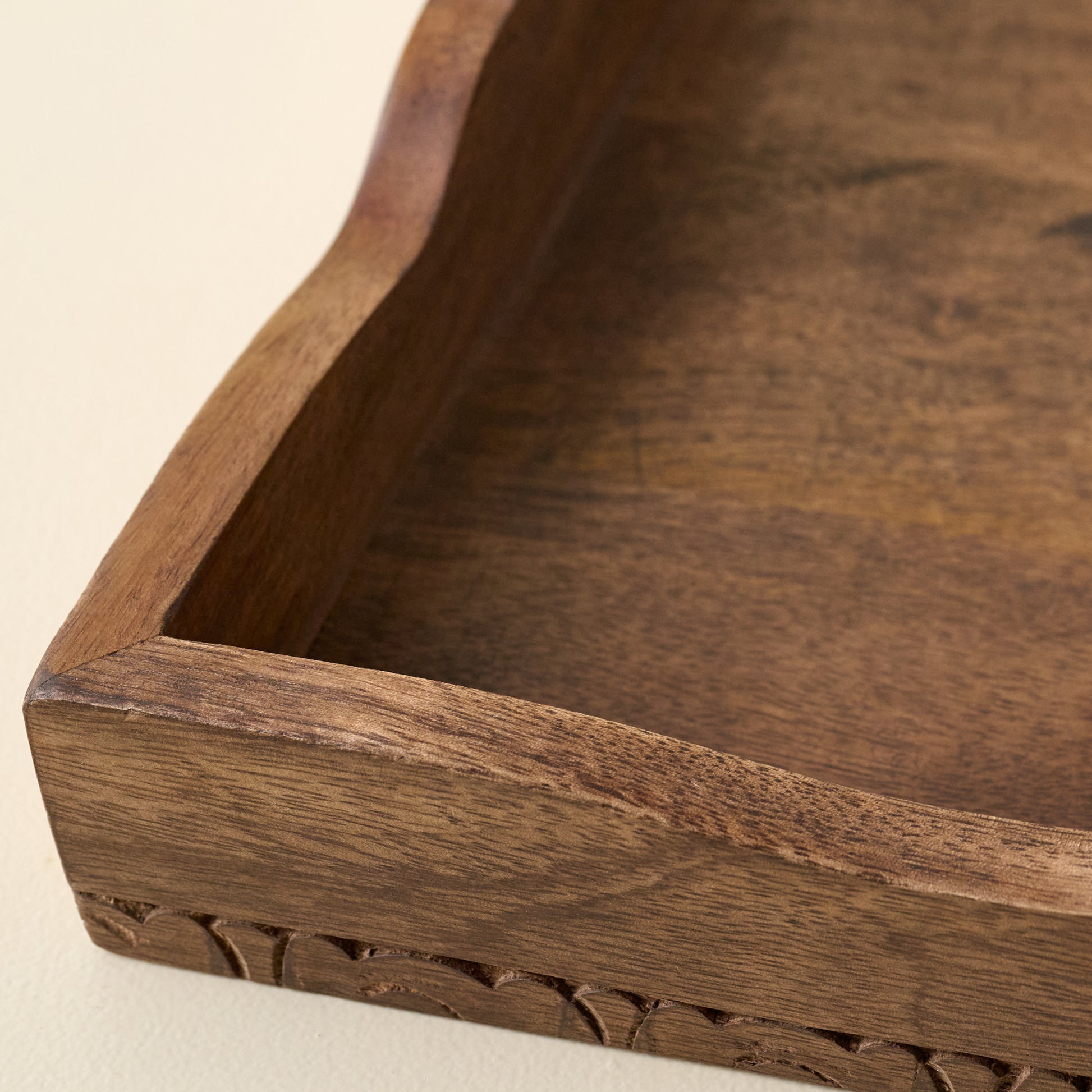 Caroline Carved Wood Scalloped Tray close up view