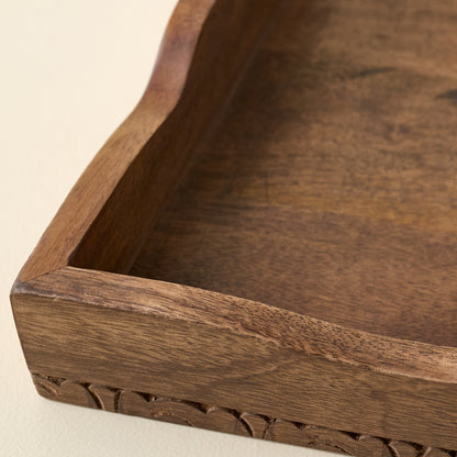 Caroline Carved Wood Scalloped Tray close up view