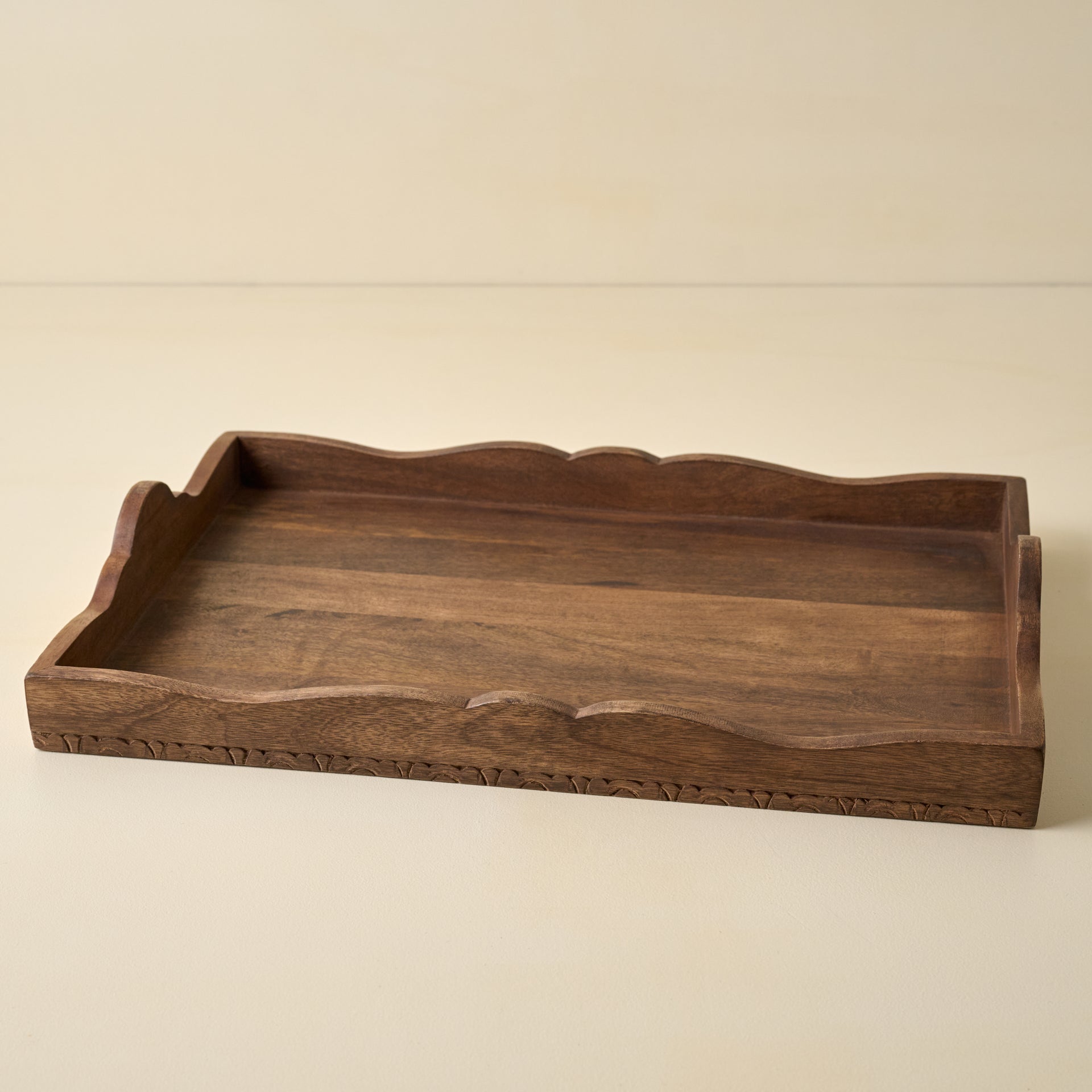 Caroline Carved Wood Scalloped Tray