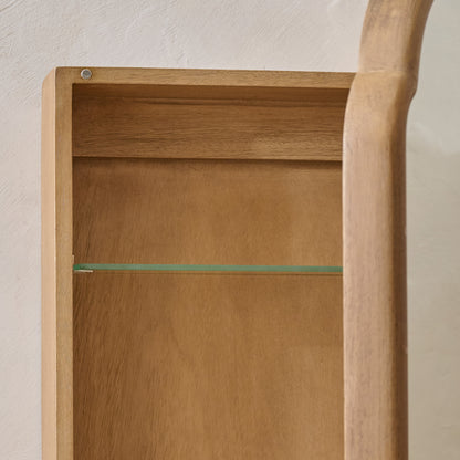 Greer Wood Scalloped Medicine Cabinet (Aged Natural) close up inside cabinet with glass shelf