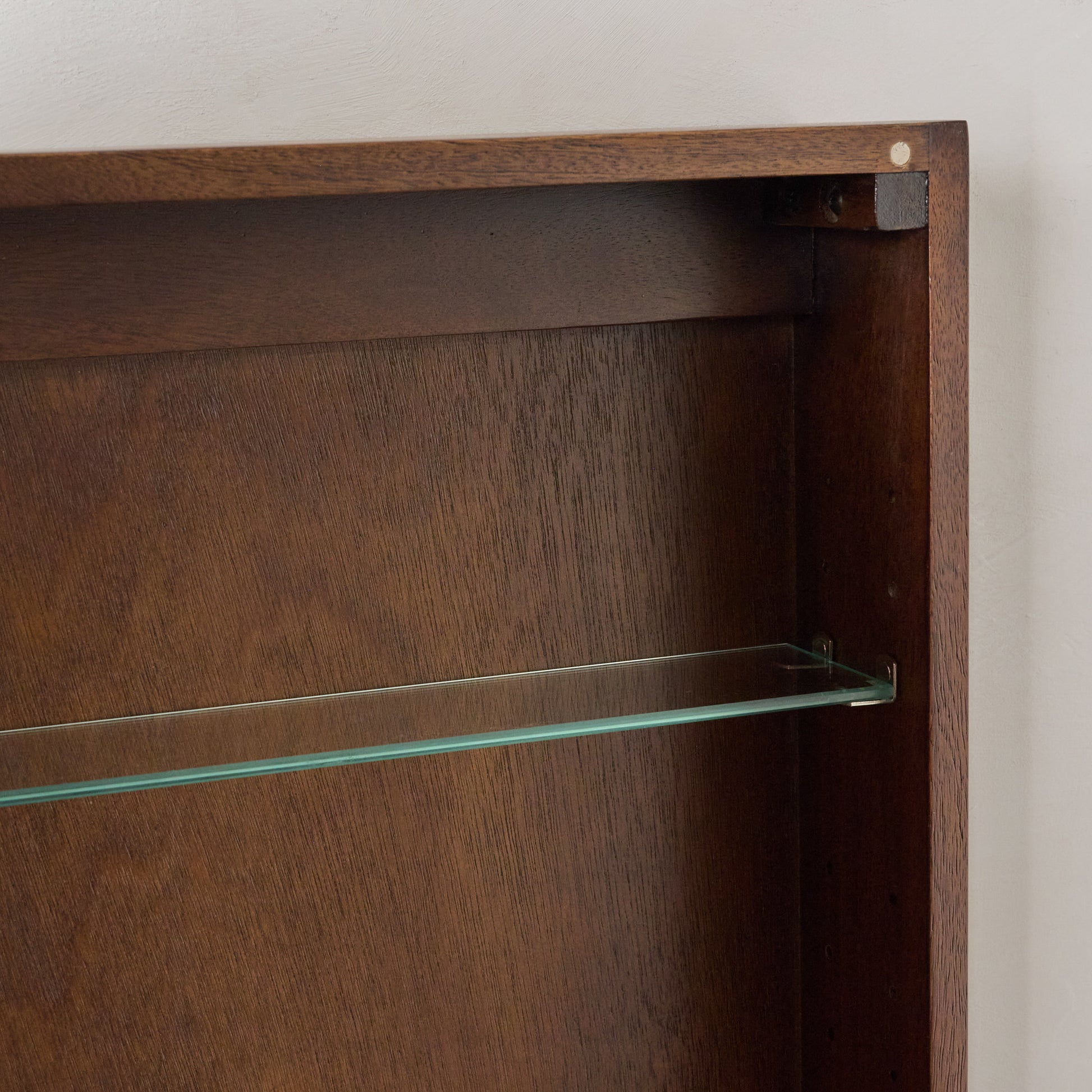 Greer Wood Scalloped Medicine Cabinet (Dark Wood) close up inside cabinet