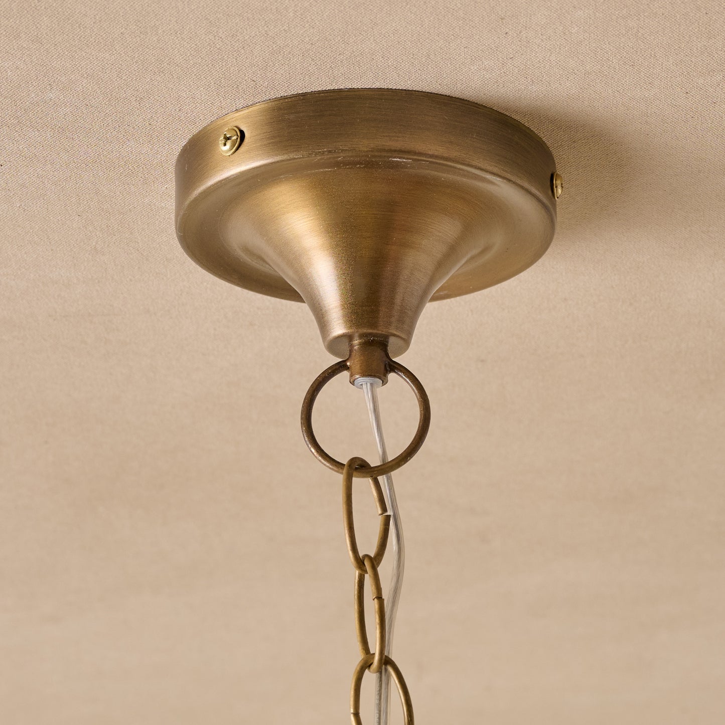 Carolyn Enamel Wired Pendant close up of brass base