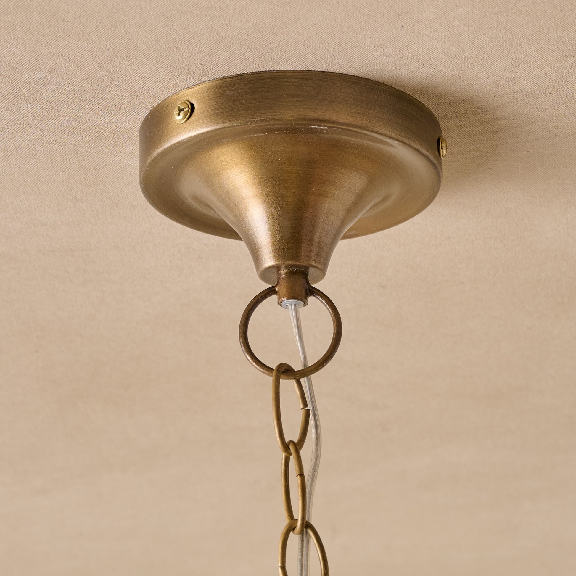 Carolyn Enamel Wired Pendant close up of brass base