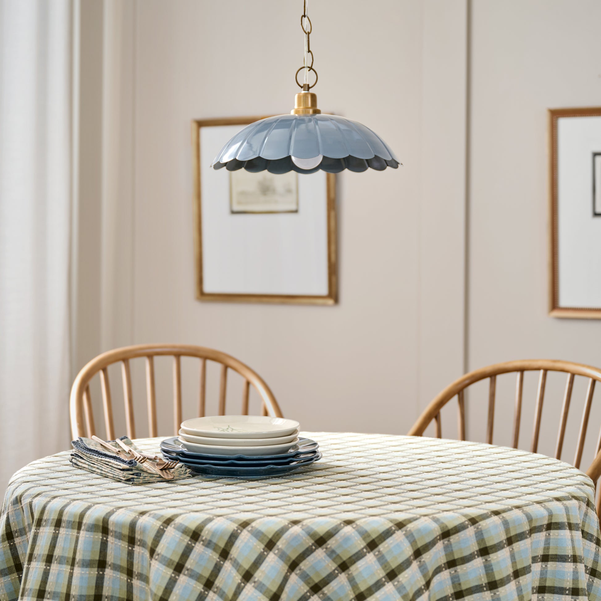 Carolyn Enamel Wired Pendant in the kitchen over round table