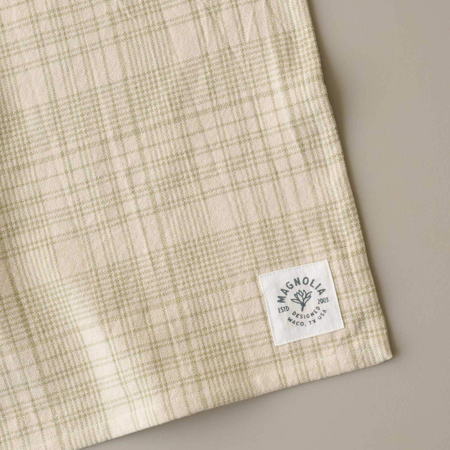 Magnolia Fern Green Windowpane Tea Towel close up view
