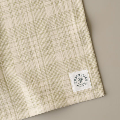 Magnolia Fern Green Windowpane Tea Towel close up view