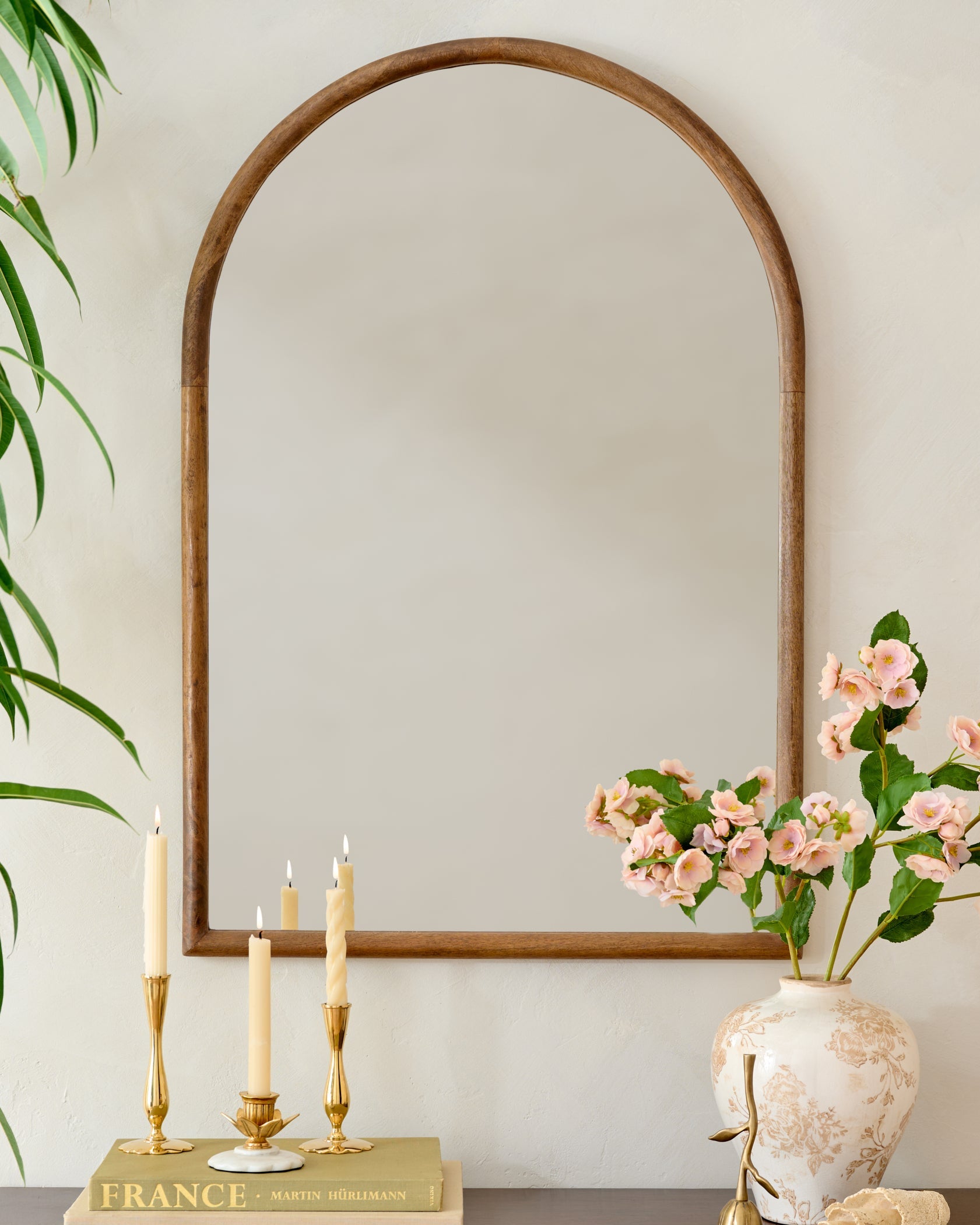 Archer Wood Framed Vanity Mirror over a table 