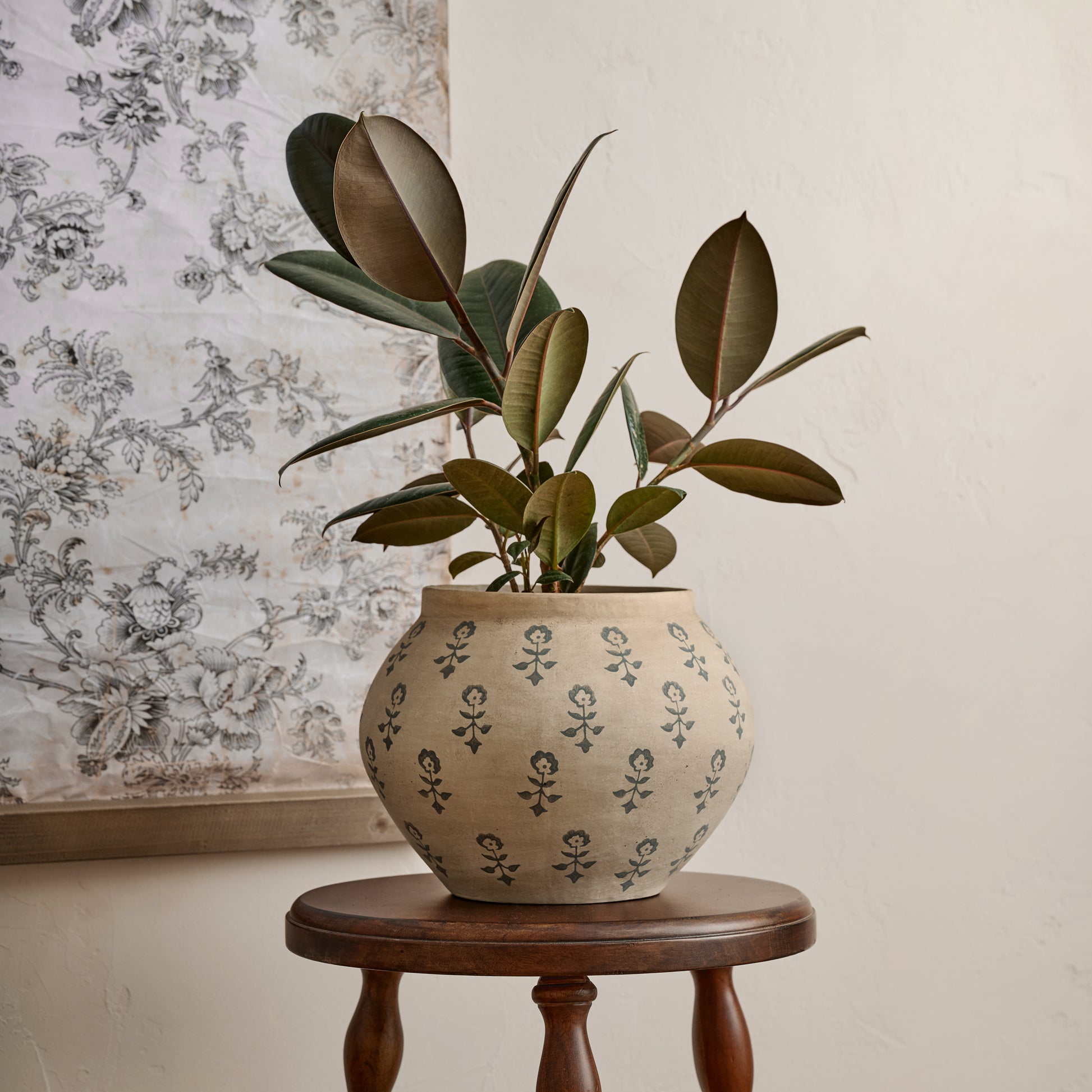 Merritt Block Print Vase (small) paired with potted plant