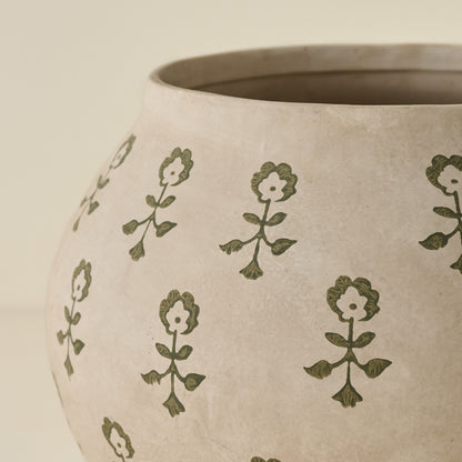 Merritt Block Print Vase (large) close up of green floral motif