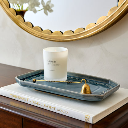 Harper Ceramic Floral Tray (large) styled with candle and decorative accessories