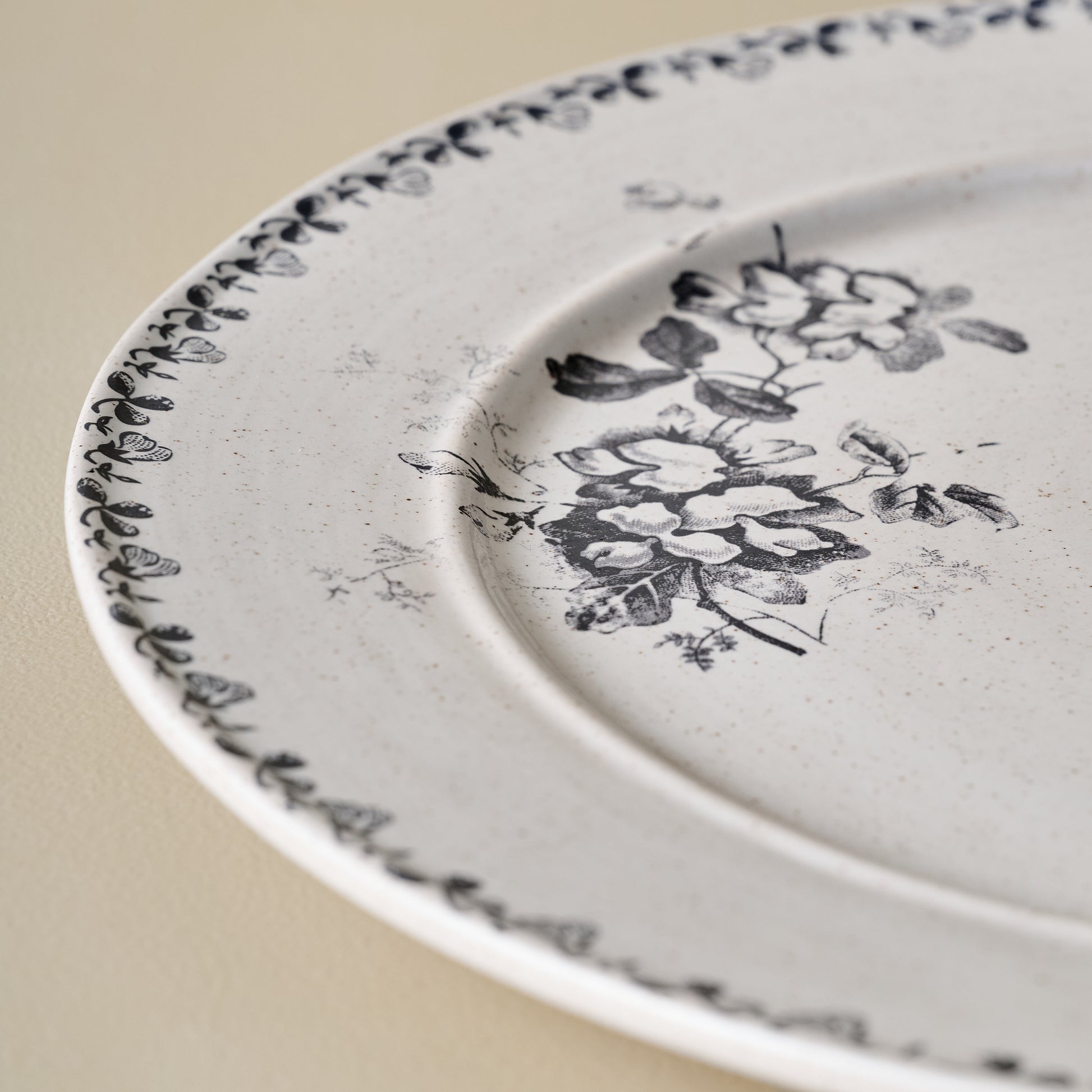 Heirloom Garden Navy Floral Plate close up of floral motif design