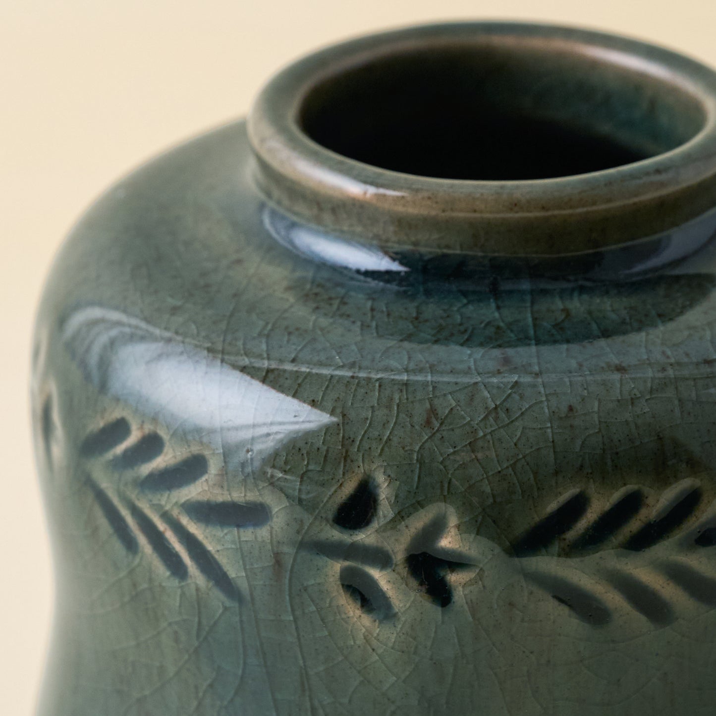 Blue Floral Glazed Debossed Bud Vase (small) close up view