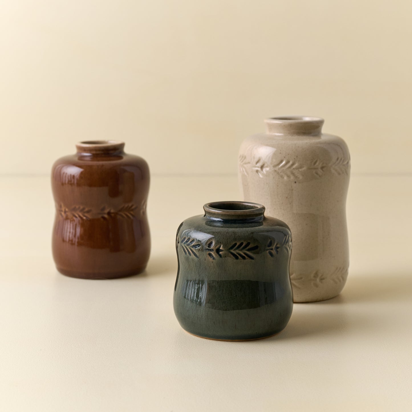 Floral Glazed Debossed Bud Vases