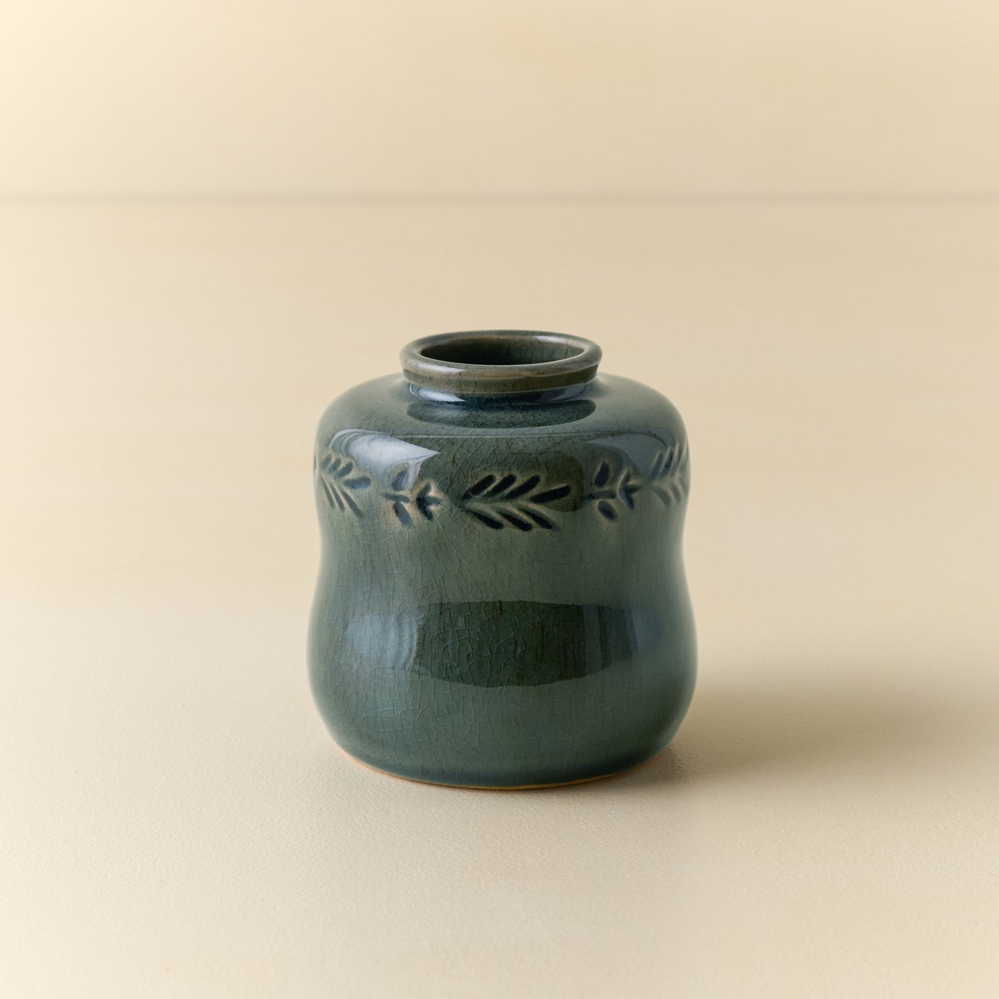Blue Floral Glazed Debossed Bud Vase (small)