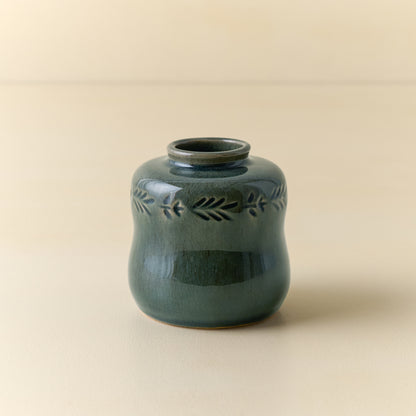 Blue Floral Glazed Debossed Bud Vase (small)