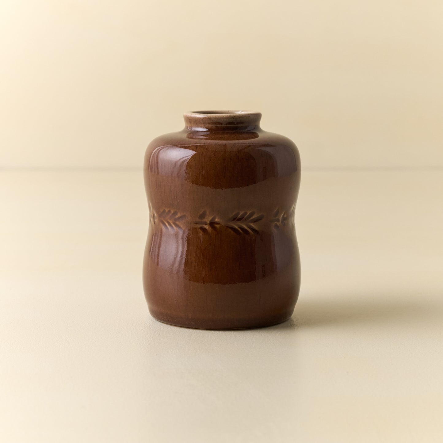 Brown Floral Glazed Debossed Bud Vase (medium)