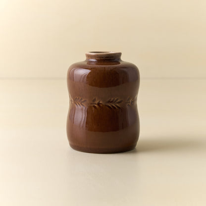 Brown Floral Glazed Debossed Bud Vase (medium)